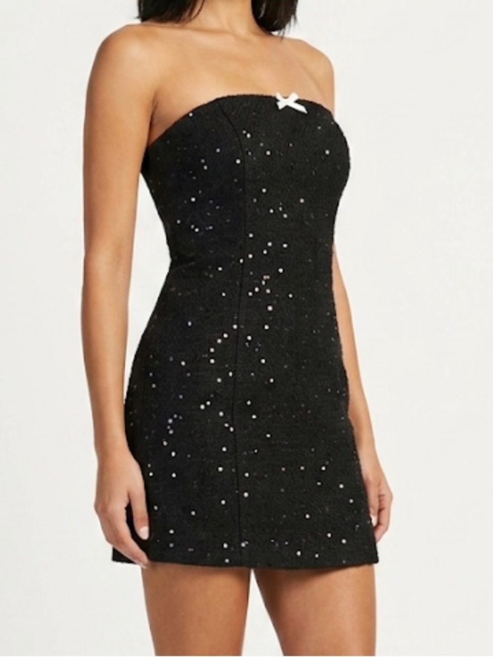 NWT FC Altar'd State Black Strapless Sequin Mini Dress with Bow Size Medium